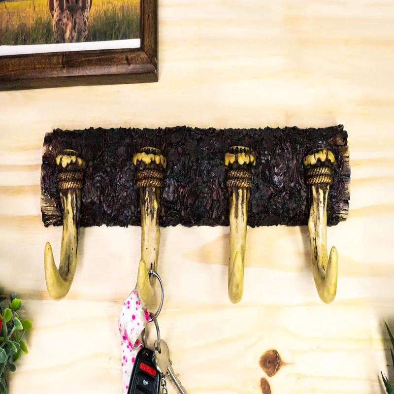 Vintage Western Rustic Stag Deer Crown Antlers 4-Pegs Wall Coat Keys Hooks Decor