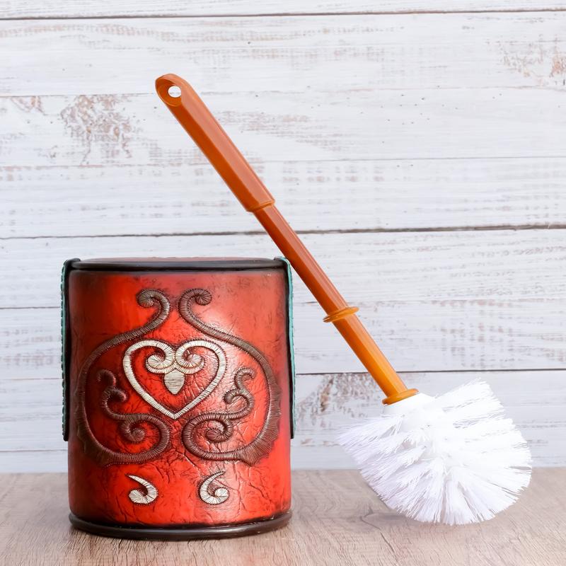 Western Cowgirl Red Love Heart Scrollwork Lace Toilet Brush Scrub And Base Set