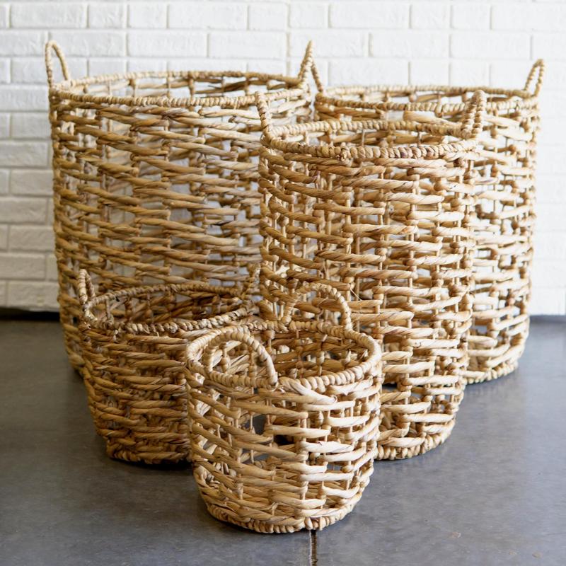 Western Farmhouse Stylish Hand Woven Nesting Storage Wicker Baskets Set Of 5