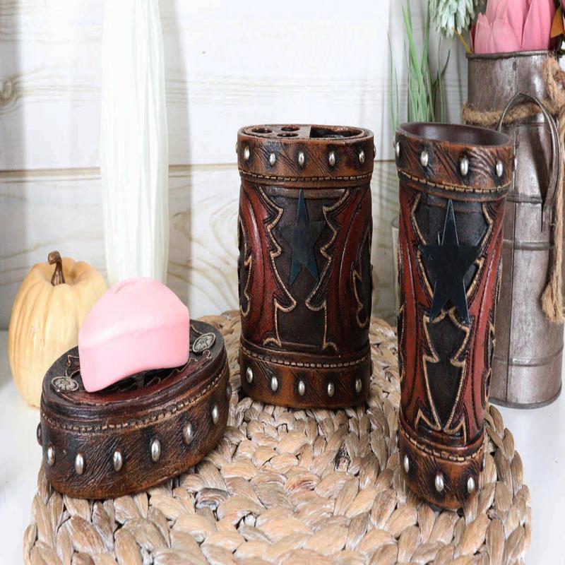 Western Star Cowboy Country Bootcut Cup Soap Dish And Toothbrush Holder Set