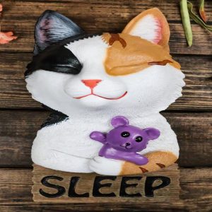 Whimsical Crazy For Cats Feline Kitty Calico Cat Sleep Door Or Wall Hanging Sign
