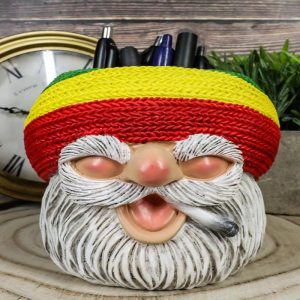 Whimsical Smoking Rastafarian Reggae Gypsy Gnome Stationery Pen Holder Figurine