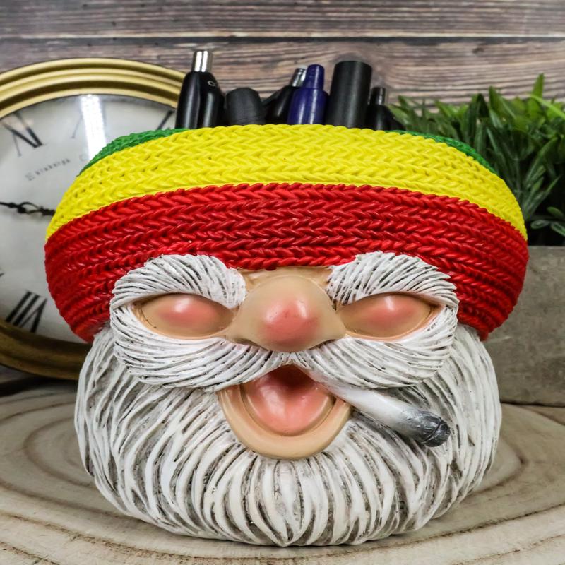 Whimsical Smoking Rastafarian Reggae Gypsy Gnome Stationery Pen Holder Figurine