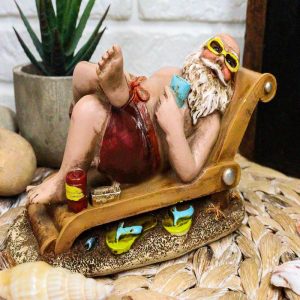 Whimsical Vacation Santa Claus Enjoying Cocktail Drink On Beach Chair Figurine