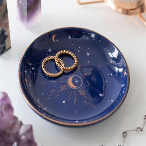 Wicca Astrology Constellation Blue Crescent Moon And Stars Trinket Jewelry Dish