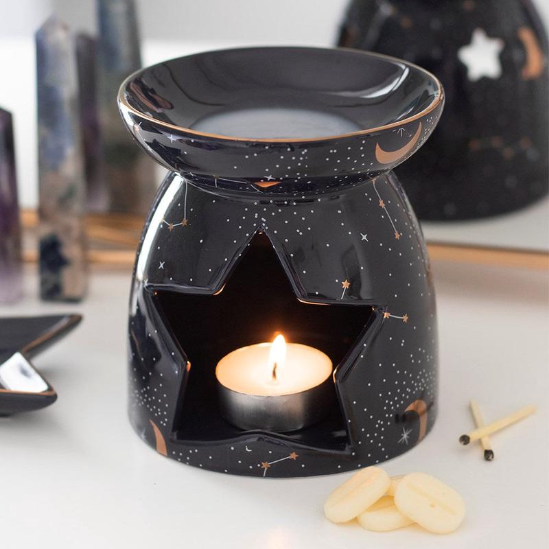 Wicca Purple Constellation Stars And Moon Purple Essential Oil Burner Wax Warmer