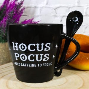 Witchcraft Wicca Hocus Pocus Crescent Moon Stars Coffee Mug And Spoon Set