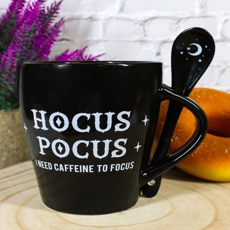 Witchcraft Wicca Hocus Pocus Crescent Moon Stars Coffee Mug And Spoon Set