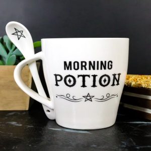 Witchcraft Wicca Morning Potion Pentagram Star Ceramic Coffee Mug And Spoon Set