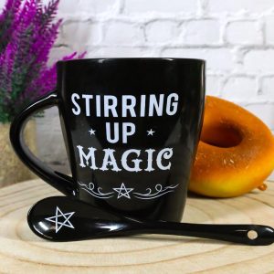 Witchcraft Wicca Stirring Up Magic Pentagram Star Tea Coffee Mug And Spoon Set