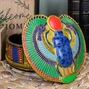 Ancient Egyptian Winged Scarab Beetle Colorful Decorative Trinket Jewelry Box