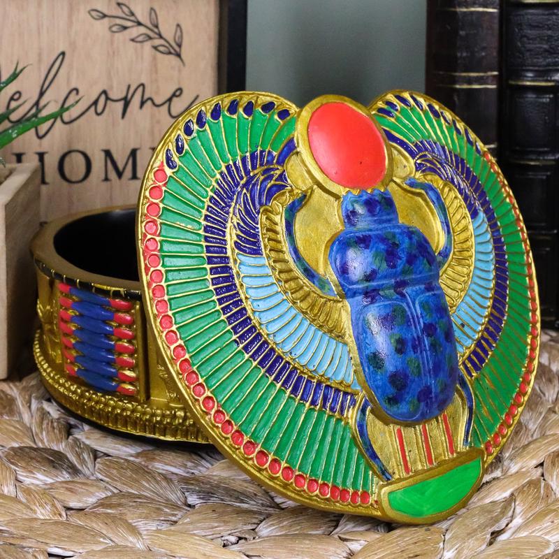 Ancient Egyptian Winged Scarab Beetle Colorful Decorative Trinket Jewelry Box