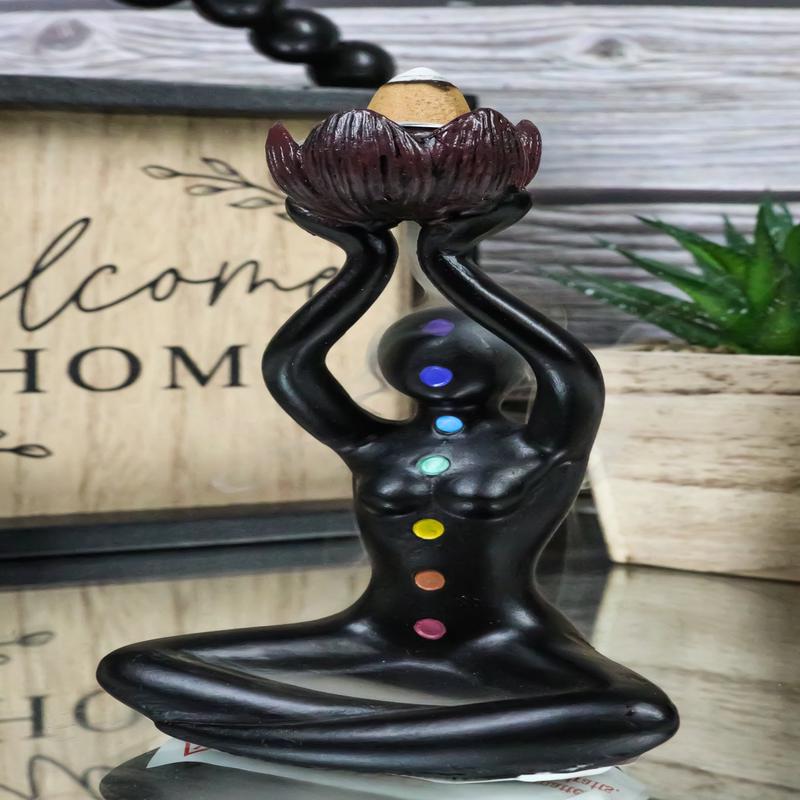 Black Yoga Meditation Avatar With 7 Chakra Zone Colors Backflow Incense Burner