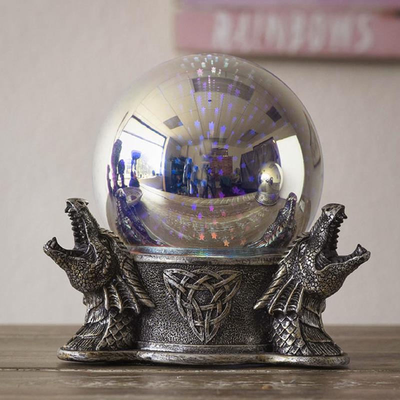 Celtic Trinity Knotwork Roaring Dragons LED Night Light Magic Stars Glass Ball