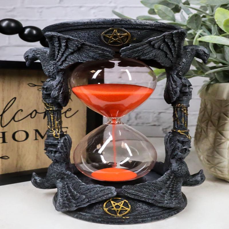 Gothic Alchemy Pentagram Circle Raven Crows Skull Pillars Sand Timer Sandtimer