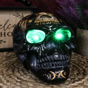 Green LED Eyes Black Sacred Symbols Wicca Pagan Triple Moon Evil Eye Skull
