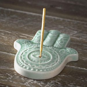Hamsa Palm Protection From The Evil Eve Ceramic Round Disc Incense Stick Burner