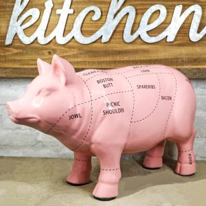 Large Ceramic Rustic Country Farmhouse Pink Pig Pork Butcher Chart Figurine