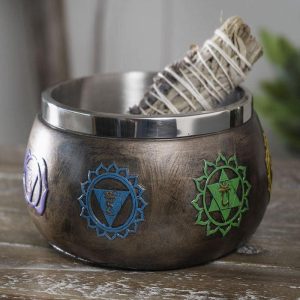 Metaphysical Wicca Spiritual Colorful Seven Chakras Symbols Smudge Smudging Bowl