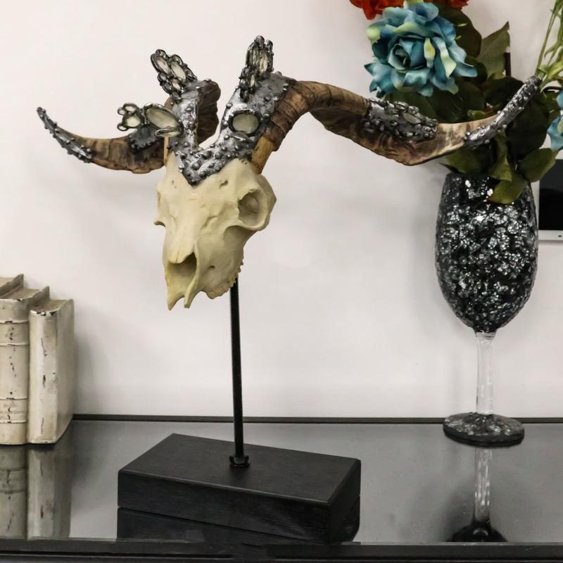 Ornate Crystal Gems Valais Blackneck Billy Goat Skull Desktop Or Wall Plaque