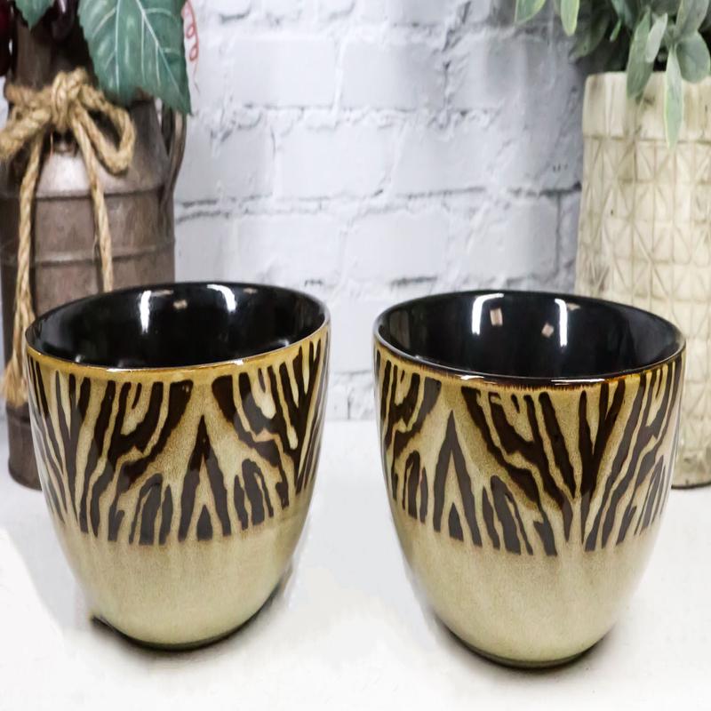 Pack Of 2 Safari Savanna Jungle Tiger Print Abstract Soup Cereal Bowls 20oz