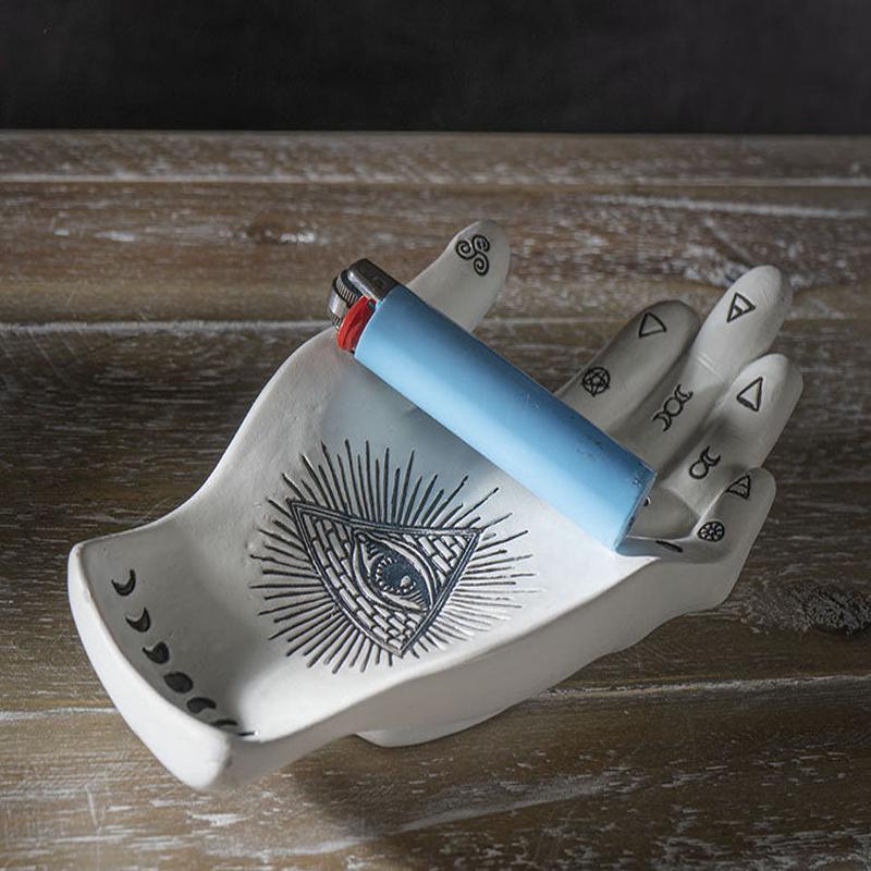 Psychic Fortune Teller Chirology Palmistry Hand Eye Of Providence Tray Figurine