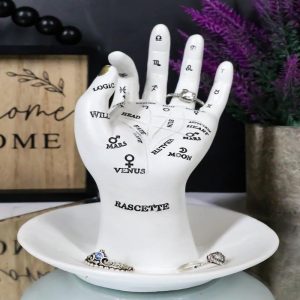 Psychic Fortune Teller Chirology Palmistry Hand Palm Jewelry Dish Rings Holder