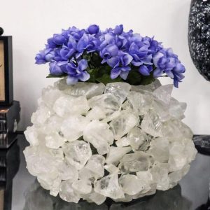 Quartz Crystal Mineral Stone Rocks Floral Vase Modern Accent Sculpture 10"L