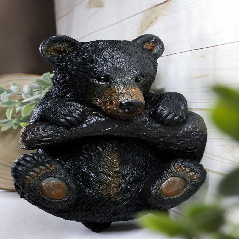 Rustic Western Forest Black Bear Cub Hanging On Branch Wall Or Tree Bark Decor