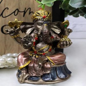 Small Hindu Ganesha Ganapati Hindu Elephant God Sitting On Drum Figurine