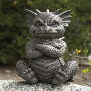 Whimsical Angry Faced Sulky Mad Garden Dragon Folding His Arms Decor Figurine