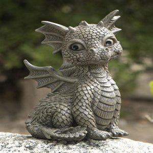 Whimsical Dainty Garden Dragon Sitting Figurine Faux Stone Fantasy Decor