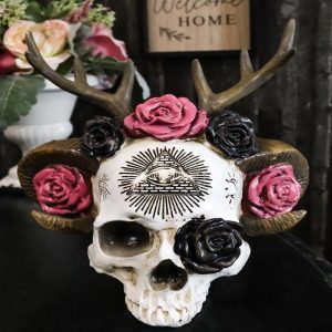 Wicca Pagan Horned God Ram Moon Goddess Antler All Seeing Eye Skull Figurine