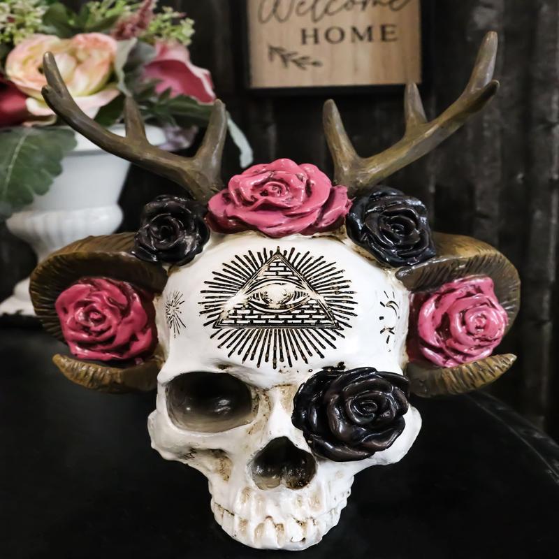 Wicca Pagan Horned God Ram Moon Goddess Antler All Seeing Eye Skull Figurine