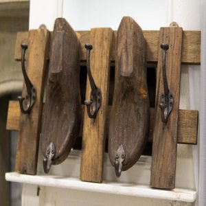 21" Long Rustic Antique Shoe Molds Horizontal Wood Rack Wall Plaque Coat Hooks