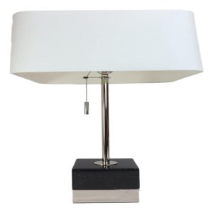 28"H Contemporary Elegant Black Marble And Metal Cube Table Lamp Fabric Shade