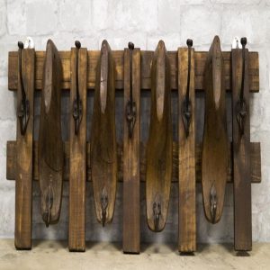 33" Long Rustic Antique Shoe Molds Horizontal Wood Rack Wall Plaque Coat Hooks