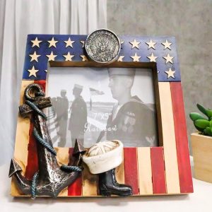 American Flag Navy Sailor Medal With Anchor Hat And Boot 5"X7" Picture Frame