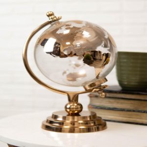 Contemporary Decorative Desktop World Atlas Map Shiny Copper Globe With Axis
