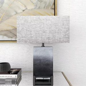 Contemporary Modern Elegant Grey Polystone Iron Metal Table Lamp With Shade 25"H