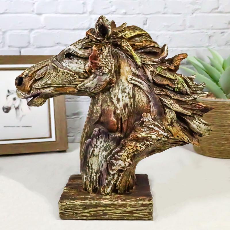 Faux Driftwood Equine Beauty Mustang Horse Head Desktop Plaque Sculpture 8.25"H
