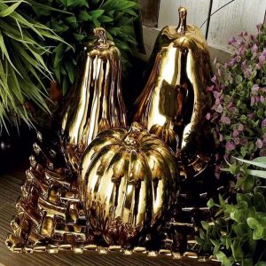 Glam Bronze Ceramic Decorative Fruit Assortment With Basket Tray Plate Accent