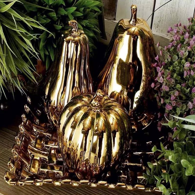 Glam Bronze Ceramic Decorative Fruit Assortment With Basket Tray Plate Accent