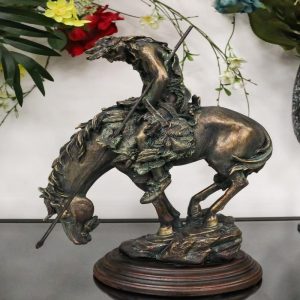 Large End of Trail Bronze Finish Native American Warrior On Horse Figurine