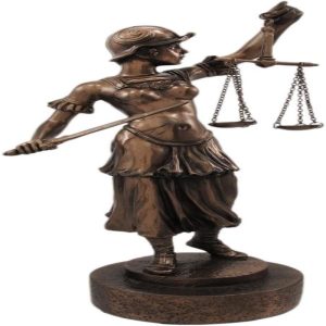 Modern Dike Lady Of Justice In armor Bearing Scales and Sword Figurine 9.5"H