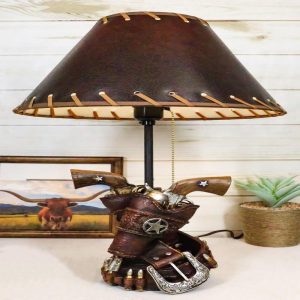 Rustic Western Double Six Shooter Gun Pistols In Holsters Cowboy Belt Table Lamp
