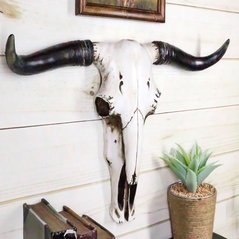 Rustic Western Longhorn Bull Cow Steer Head Skull Wall Decor Plaque 20.5"L