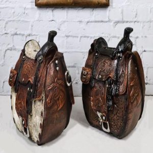 Set Of 2 Rustic Western Cowboy Horse Saddle Money Coin Savings Piggy Banks