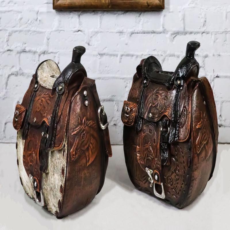 Set Of 2 Rustic Western Cowboy Horse Saddle Money Coin Savings Piggy Banks