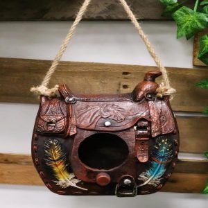 Southwestern Indian Feathers Cowboy Horse Saddle Hanging Birdhouse Bird Feeder